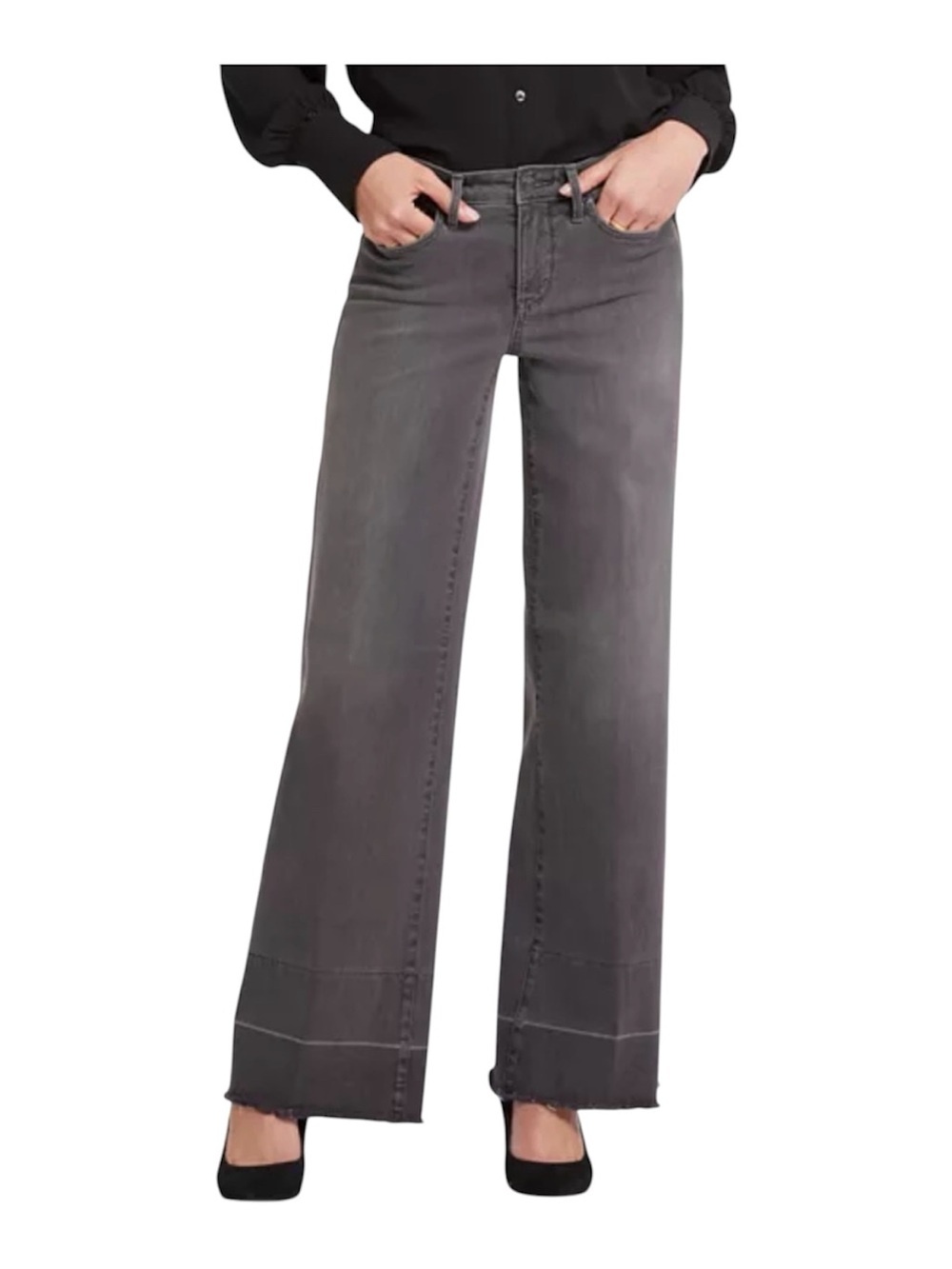 NYDJ Teresa Wide Leg Gray Jeans Size 10 Raw Hem Orig $119